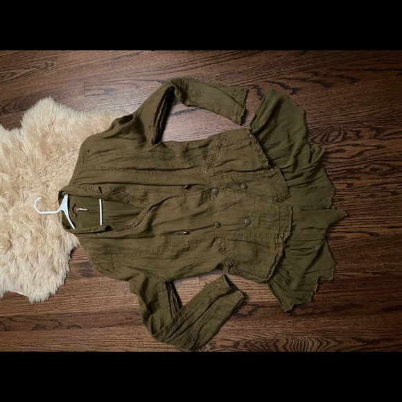 Linen olive green military inspired boho jacket - Picture 12 of 15